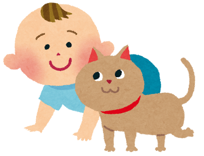 赤ちゃんと猫のイラスト