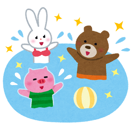 プールで遊ぶ動物たち
