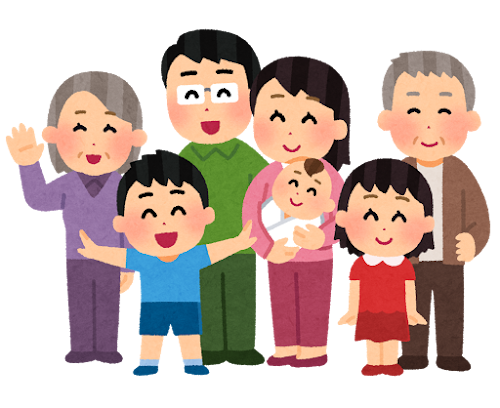 家族が集合しているイラスト